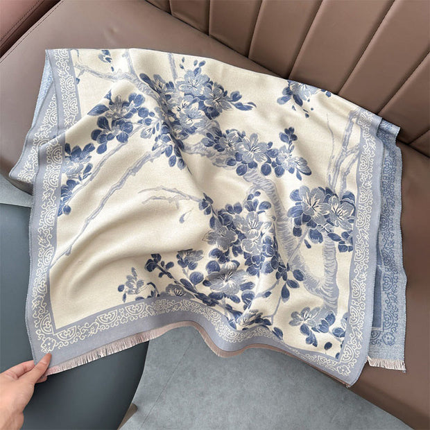 Buddha Stones Fall Peach Blossoms Branches Pattern Soft Scarf Shawl - LightSteelBlue - 180*65 cm - image 10