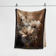 Buddha Stones Winter Magnolia Butterfly Pattern Soft Scarf Shawl - Tan - 185*65cm - image 8