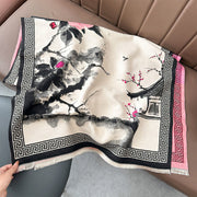 Buddha Stones Fall Plum Blossom Eaves Ink Painting Pattern Cozy Scarf Shawl - LightPink - 180*65 cm - image 4