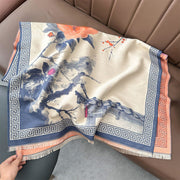 Buddha Stones Fall Plum Blossom Eaves Ink Painting Pattern Cozy Scarf Shawl - LightSteelBlue - 180*65 cm - image 8