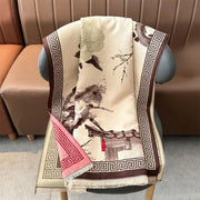 Buddha Stones Fall Plum Blossom Eaves Ink Painting Pattern Cozy Scarf Shawl - image 14