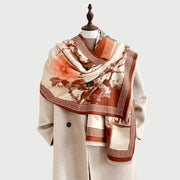 Buddha Stones Fall Plum Blossom Eaves Ink Painting Pattern Cozy Scarf Shawl - Chocolate - 180*65 cm - image 0