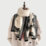 Buddha Stones Fall Plum Blossom Eaves Ink Painting Pattern Cozy Scarf Shawl - image 6