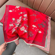 Buddha Stones Winter Birds Bamboo Leaves Vines Pattern Soft Scarf Shawl - Red - 180*65cm - image 4