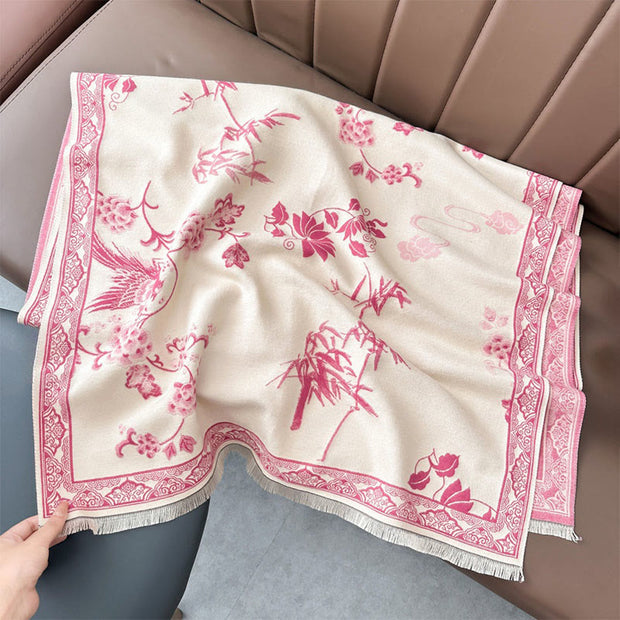 Buddha Stones Winter Birds Bamboo Leaves Vines Pattern Soft Scarf Shawl - LightPink - 180*65cm - image 21
