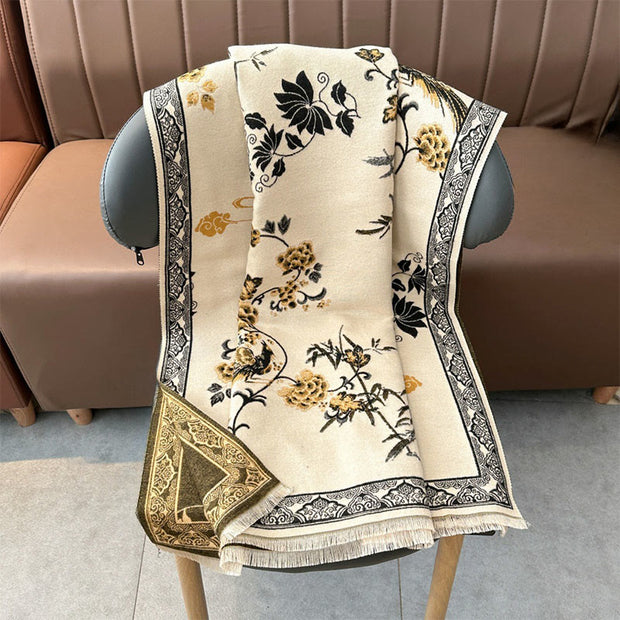 Buddha Stones Winter Birds Bamboo Leaves Vines Pattern Soft Scarf Shawl - image 10