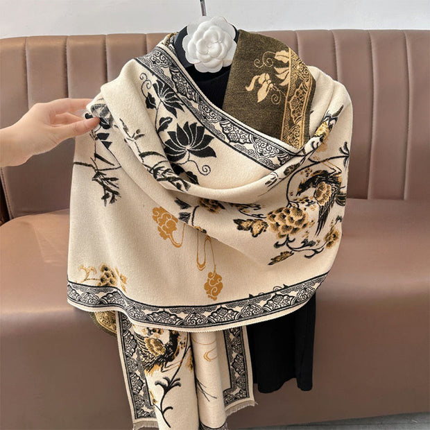 Buddha Stones Winter Birds Bamboo Leaves Vines Pattern Soft Scarf Shawl - image 11