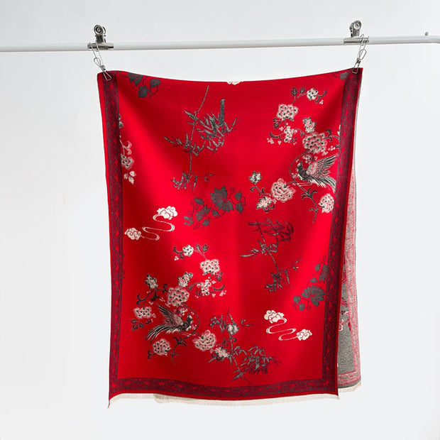 Buddha Stones Winter Birds Bamboo Leaves Vines Pattern Soft Scarf Shawl - image 5