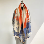 Buddha Stones Fall Flowers Trees Pavilion Pattern Cozy Scarf Shawl - Orange - 180*65cm - image 0