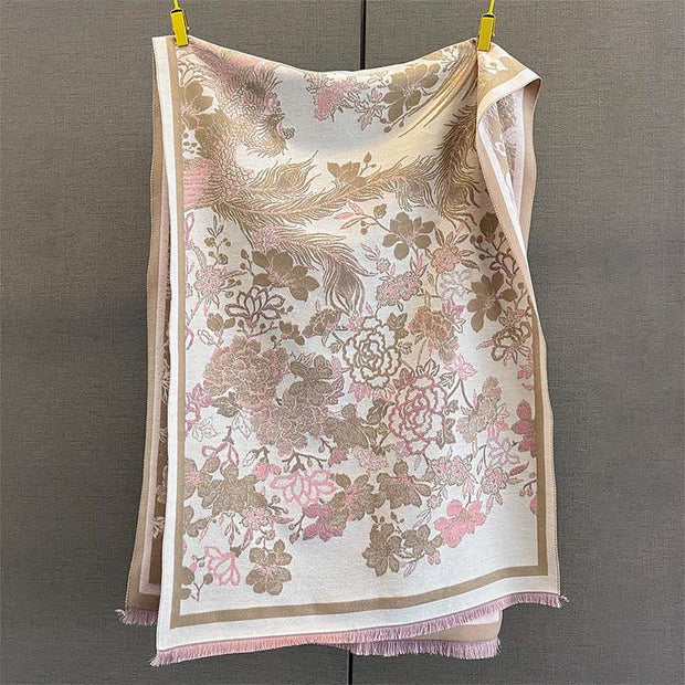 Buddha Stones Fall Phoenix Flowers Pattern Soft Scarf Shawl - DarkKhaki - 185*65cm - image 4