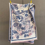 Buddha Stones Fall Phoenix Flowers Pattern Soft Scarf Shawl - SteelBlue - 185*65cm - image 8
