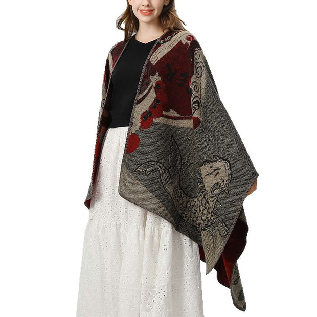 Buddha Stones Winter Koi Fish Waves Pattern Warm Cozy Scarf Shawl - image 8