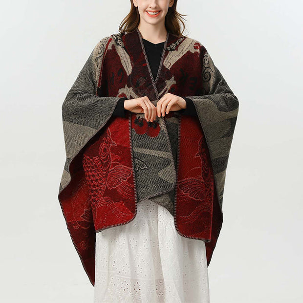 Buddha Stones Winter Koi Fish Waves Pattern Warm Cozy Scarf Shawl - IndianRed - 130*150cm - image 0