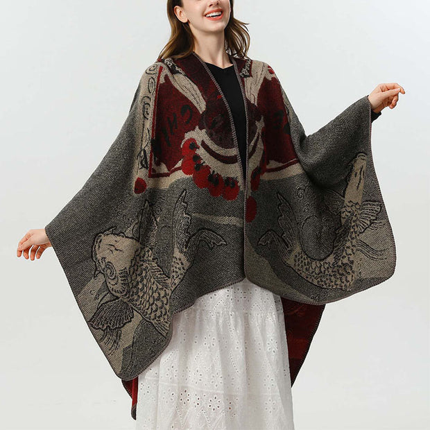 Buddha Stones Winter Koi Fish Waves Pattern Warm Cozy Scarf Shawl - image 3