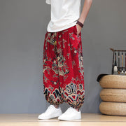 Buddha Stones Summer Dragon Drawstring Design Cotton Linen Men's Harem Pants With Pockets - Red - US/UK/AU46，EU56 (5XL) - image 0