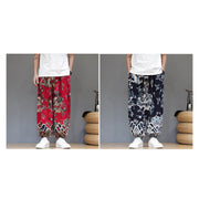 Buddha Stones Summer Dragon Drawstring Design Cotton Men's Harem Pants With Pockets - image 18