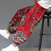 Buddha Stones Summer Dragon Drawstring Design Cotton Men's Harem Pants With Pockets - image 9
