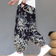 Buddha Stones Summer Dragon Drawstring Design Cotton Men's Harem Pants With Pockets - image 13