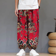 Buddha Stones Summer Dragon Drawstring Design Cotton Men's Harem Pants With Pockets - image 8