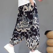 Buddha Stones Summer Dragon Drawstring Design Cotton Men's Harem Pants With Pockets - image 15