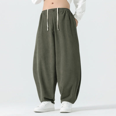 Buddha Stones Fall Solid Color Corduroy Men's Harem Pants With Pockets - DarkSeaGreen - US/UK/AU46，EU56 (5XL) - image 0