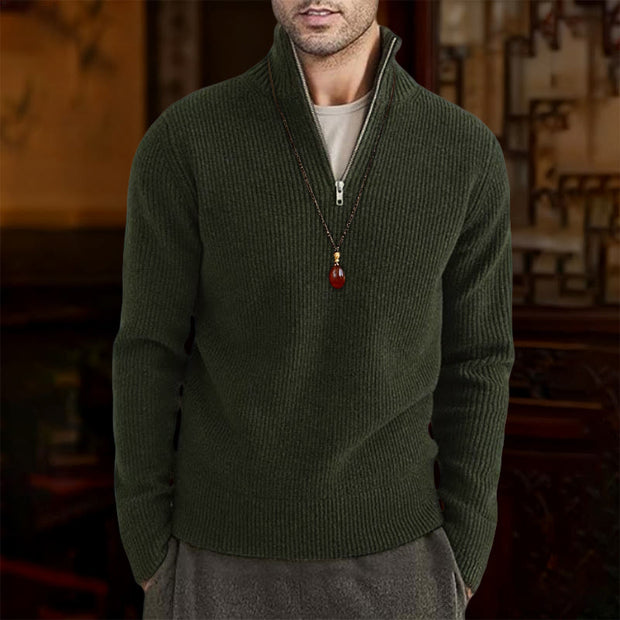 Buddha Stones Solid Color Ribbed Design Men's Knitted Long Sleeve Cotton Sweater - DarkOliveGreen - US/UK/AU46，EU56 (5XL) - image 4