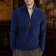 Buddha Stones Solid Color Ribbed Design Men's Knitted Long Sleeve Cotton Sweater - Navy - US/UK/AU46，EU56 (5XL) - image 3