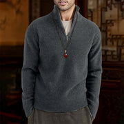 Buddha Stones Solid Color Ribbed Design Men's Knitted Long Sleeve Cotton Sweater - Gray - US/UK/AU46，EU56 (5XL) - image 1