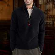 Buddha Stones Solid Color Ribbed Design Men's Knitted Long Sleeve Cotton Sweater - Black - US/UK/AU46，EU56 (5XL) - image 2