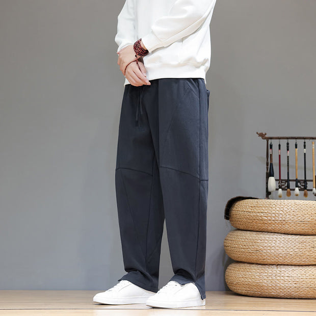 Buddha Stones Winter Solid Color Fleece-lined Men's Cotton Pants With Pockets - image 1