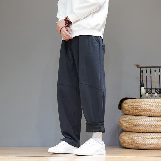 Buddha Stones Winter Solid Color Fleece-lined Men's Cotton Pants With Pockets - image 2