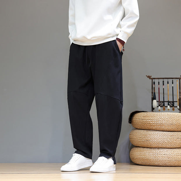 Buddha Stones Winter Solid Color Fleece-lined Men's Cotton Pants With Pockets - image 13