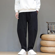 Buddha Stones Winter Solid Color Fleece-lined Men's Cotton Linen Pants With Pockets - image 12