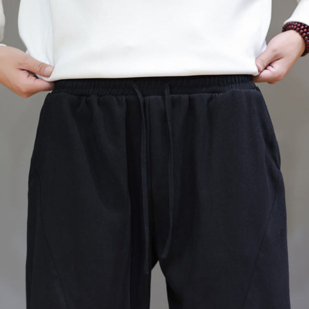 Buddha Stones Winter Solid Color Fleece-lined Men's Cotton Pants With Pockets - image 18