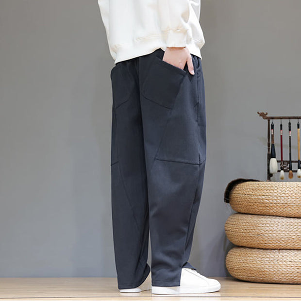 Buddha Stones Winter Solid Color Fleece-lined Men's Cotton Pants With Pockets - image 4