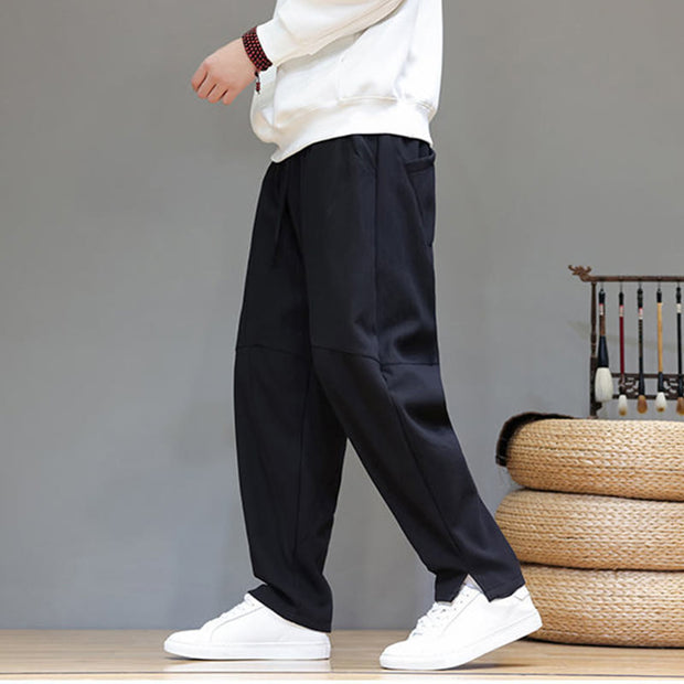 Buddha Stones Winter Solid Color Fleece-lined Men's Cotton Pants With Pockets - image 14