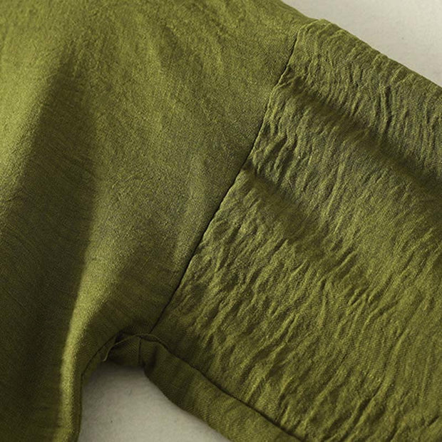 Buddha Stones Casual Olive Green Crew Neck Women's Cotton Long Sleeve Shirt - image 5