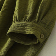 Buddha Stones Casual Olive Green Crew Neck Women's Cotton Long Sleeve Shirt - image 8