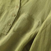 Buddha Stones Spring Dark Khaki Stand Collar Half Buttons Design Women's Long Sleeve Shirt - image 6