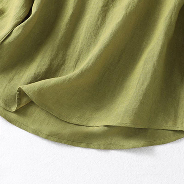 Buddha Stones Spring Dark Khaki Stand Collar Half Buttons Design Women's Long Sleeve Shirt - image 9