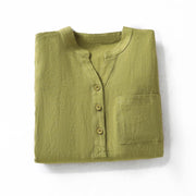 Buddha Stones Spring Dark Khaki Stand Collar Half Buttons Design Women's Long Sleeve Shirt - image 2
