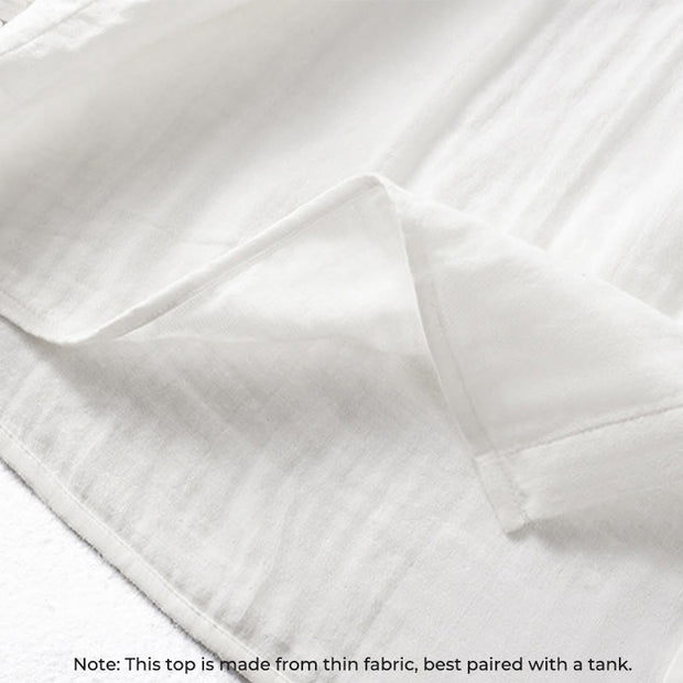 Buddha Stones White Ruffled Collar Long Sleeve Women's Cotton Shirt - image 8