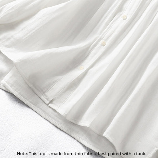 Buddha Stones White Ruffled Collar Long Sleeve Women's Cotton Shirt - image 7