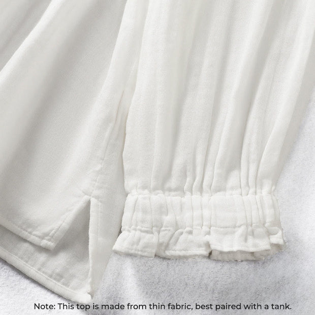 Buddha Stones White Ruffled Collar Long Sleeve Women's Cotton Shirt - image 6