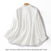 Buddha Stones White Ruffled Collar Long Sleeve Women's Cotton Shirt - image 1