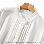 Buddha Stones White Ruffled Collar Long Sleeve Women's Cotton Shirt - image 3