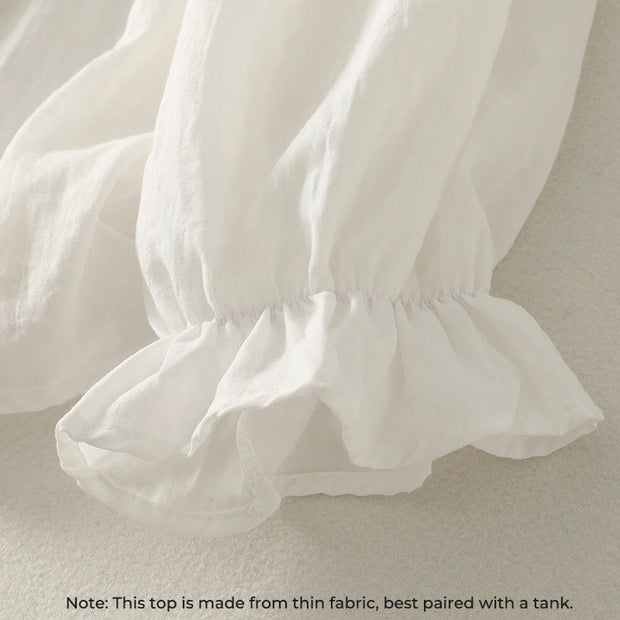 Buddha Stones White Buttons Ruffled Long Sleeve Women's Cotton Shirt - image 5