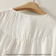 Buddha Stones White Buttons Ruffled Long Sleeve Women's Cotton Shirt - image 3