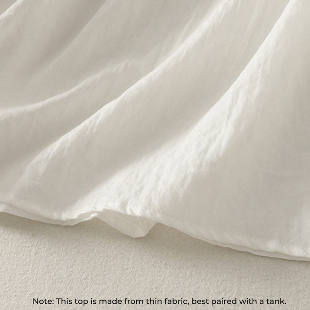 Buddha Stones White Buttons Ruffled Long Sleeve Women's Cotton Shirt - image 7