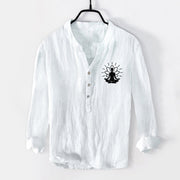 Buddha Stones Meditating Buddha Lotus Pattern Half Buttons Men's Cotton Linen Long Sleeve Shirt - White - US/UK/AU50，EU60 (5XL) - image 6